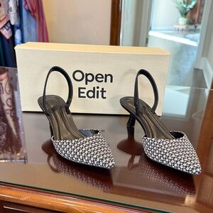 Open Edit Black & White Houndstooth Slingback Heels
